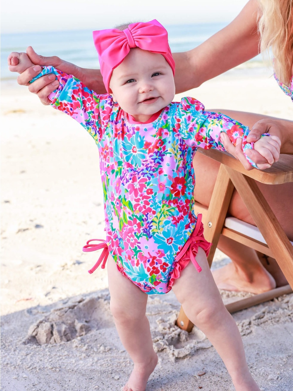 Caden Lane: Baby Girls' Long-Sleeve Floral One-Piece Swimsuit - Pink Floral